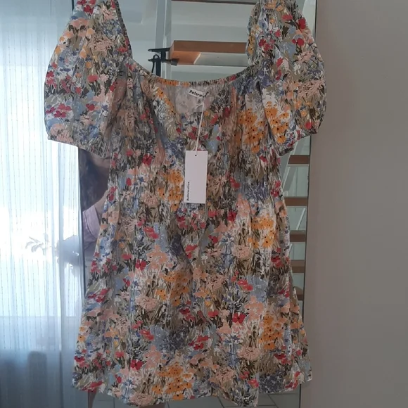 NWT💐REFORMATION💐CUTE Multicolor COTTON Floral Off-Shoulder Mini Dress Sz M - Picture 4 of 13